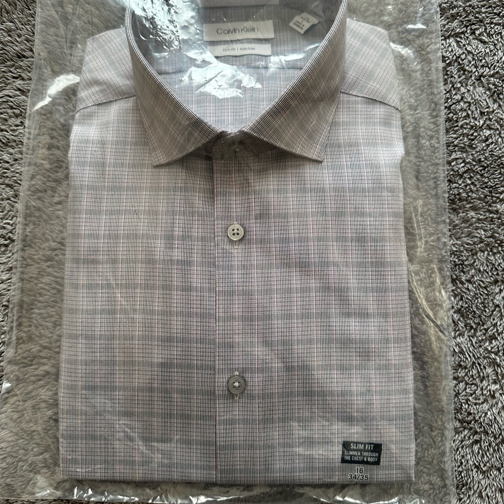 NWT Calvin Klein Slim Fit performance non-iron button up shirt size 16 34/35 L